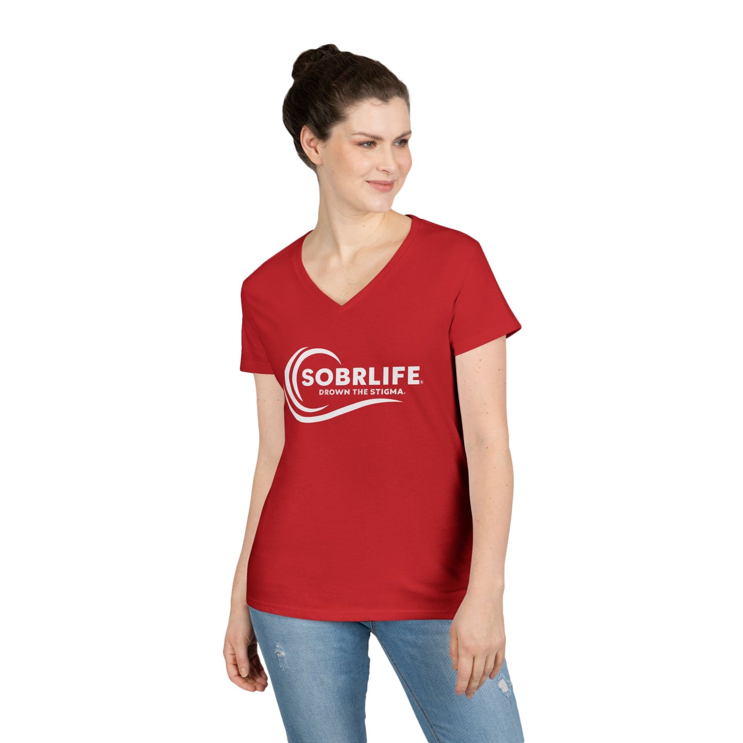 SOBRLIFE Ladies' V-Neck T-Shirt - White Logo