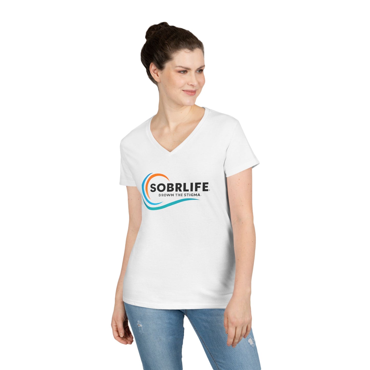 SOBRLIFE Drown the Stigma Ladies' V-Neck T-Shirt - Full Color Logo