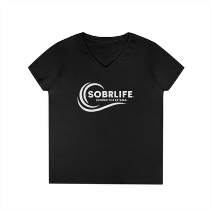 SOBRLIFE Ladies' V-Neck T-Shirt - White Logo