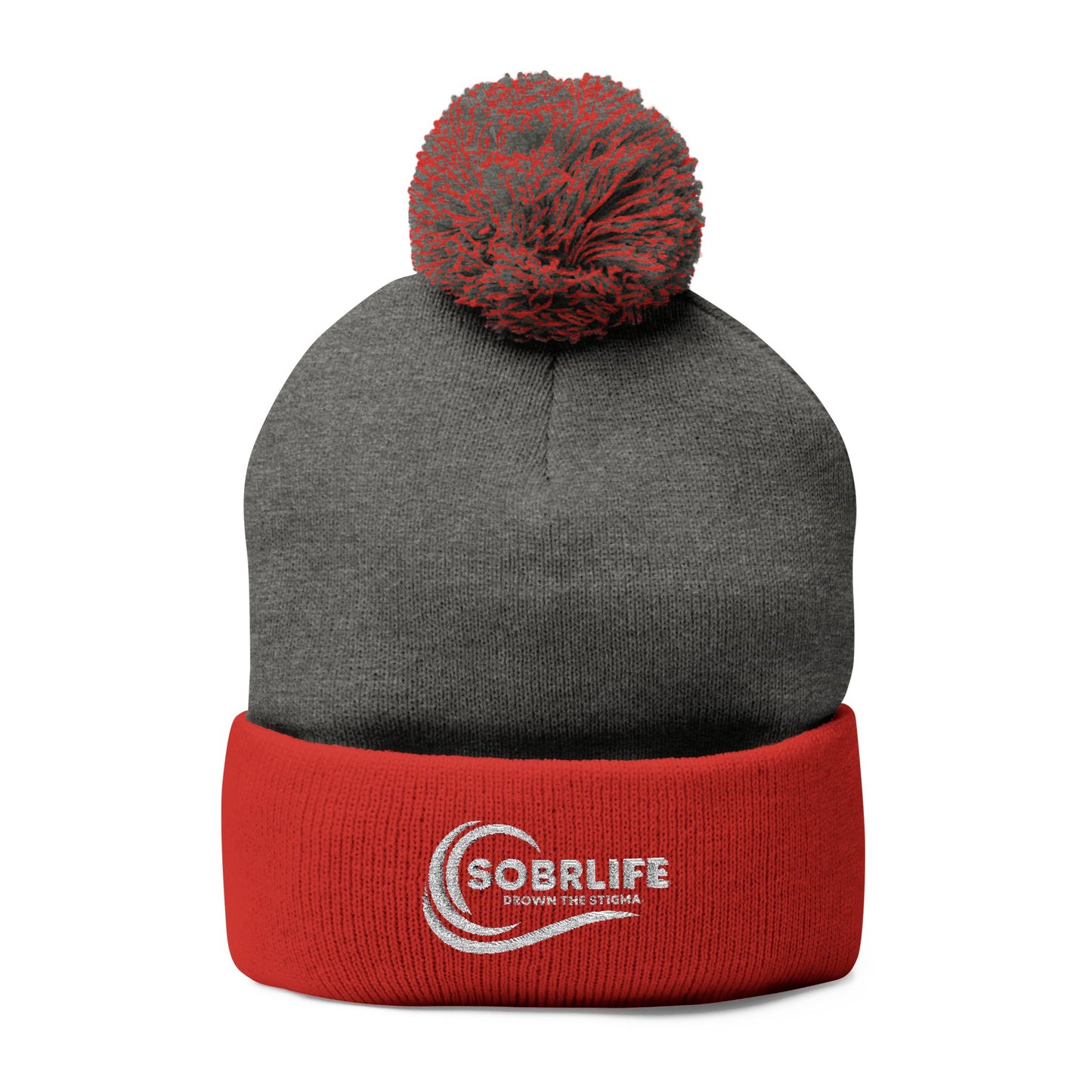 SOBRLIFE Pom-Pom Knit Cap with Embroidery - White Logo