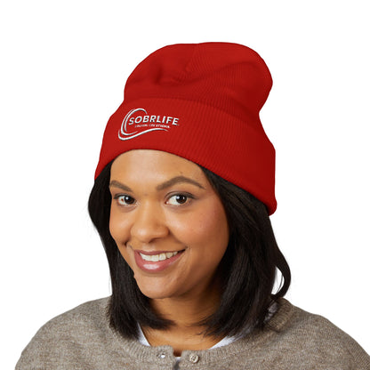 SOBRLIFE Embroidered Classic Cuffed Beanie - White Logo