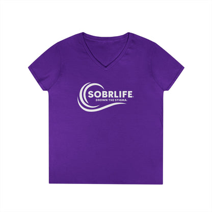 SOBRLIFE Ladies' V-Neck T-Shirt - White Logo