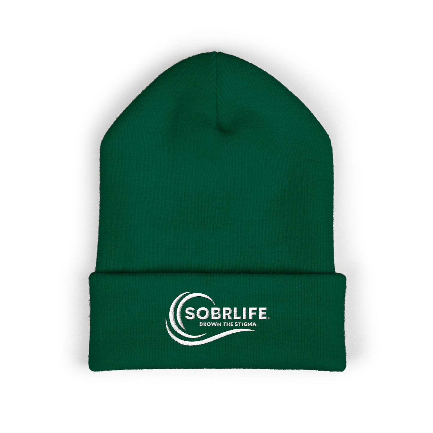 SOBRLIFE Embroidered Classic Cuffed Beanie - White Logo