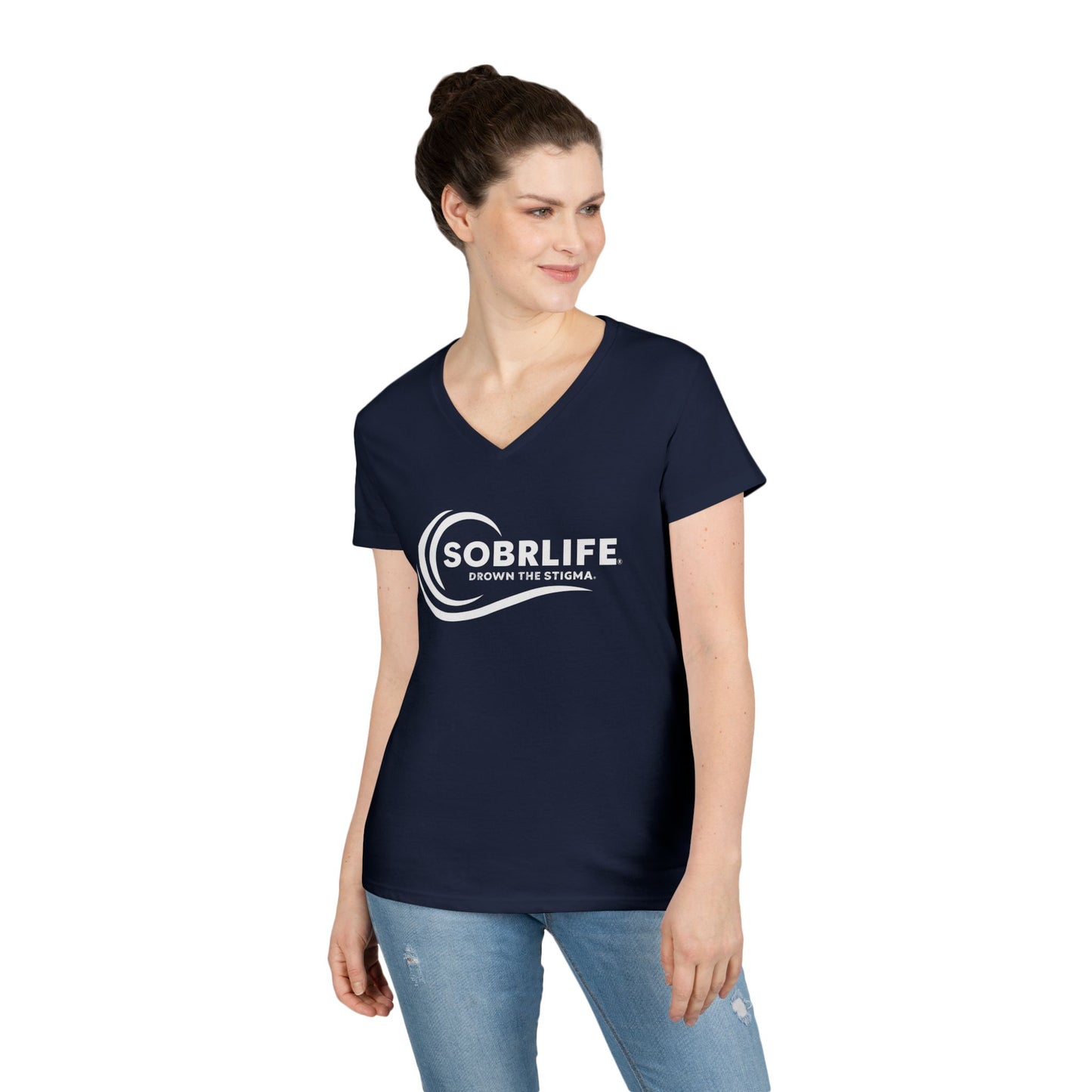 SOBRLIFE Ladies' V-Neck T-Shirt - White Logo