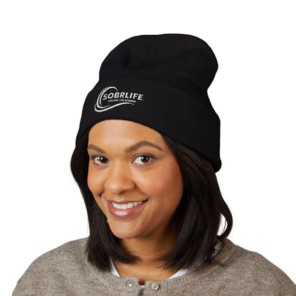 SOBRLIFE Embroidered Classic Cuffed Beanie - White Logo