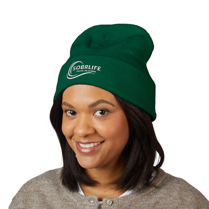 SOBRLIFE Embroidered Classic Cuffed Beanie - White Logo