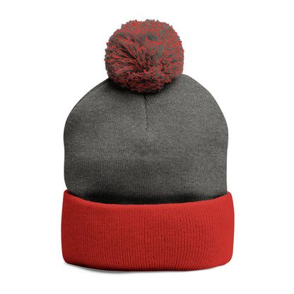 SOBRLIFE Pom-Pom Knit Cap with Embroidery - White Logo