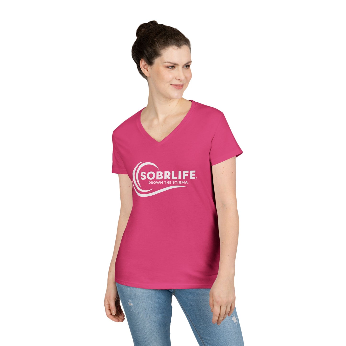 SOBRLIFE Ladies' V-Neck T-Shirt - White Logo