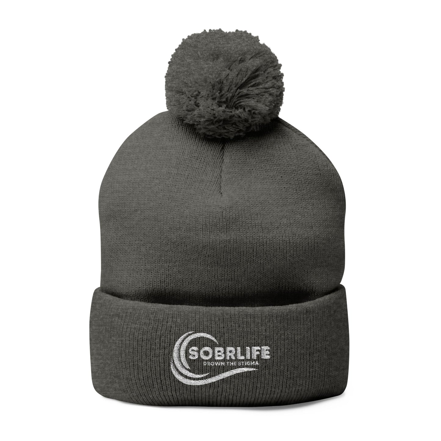 SOBRLIFE Pom-Pom Knit Cap with Embroidery - White Logo