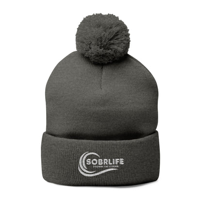 SOBRLIFE Pom-Pom Knit Cap with Embroidery - White Logo