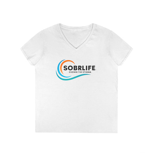 SOBRLIFE Drown the Stigma Ladies' V-Neck T-Shirt - Full Color Logo