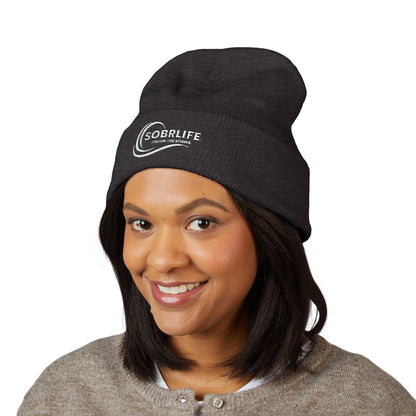 SOBRLIFE Embroidered Classic Cuffed Beanie - White Logo