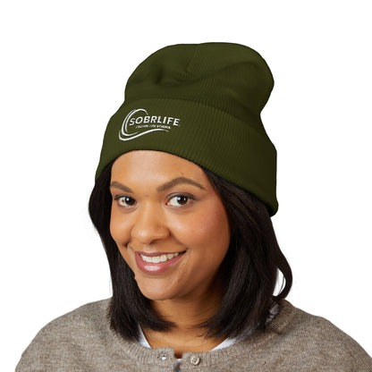 SOBRLIFE Embroidered Classic Cuffed Beanie - White Logo