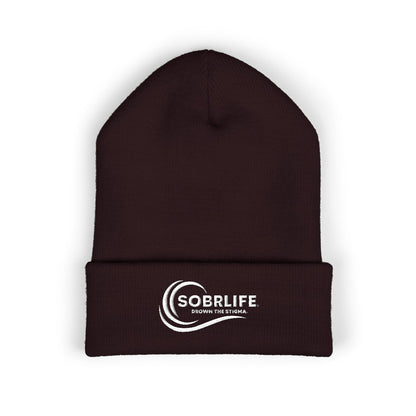 SOBRLIFE Embroidered Classic Cuffed Beanie - White Logo