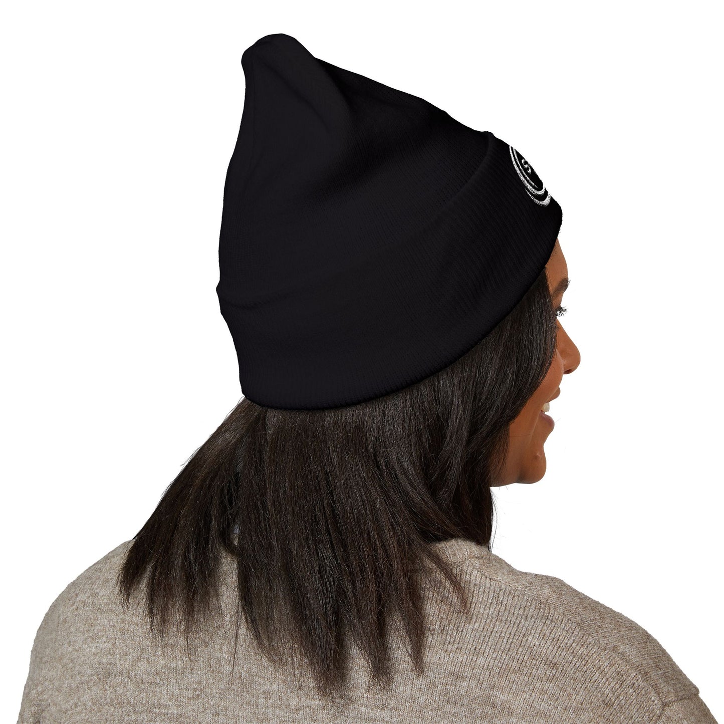 SOBRLIFE Embroidered Classic Cuffed Beanie - White Logo