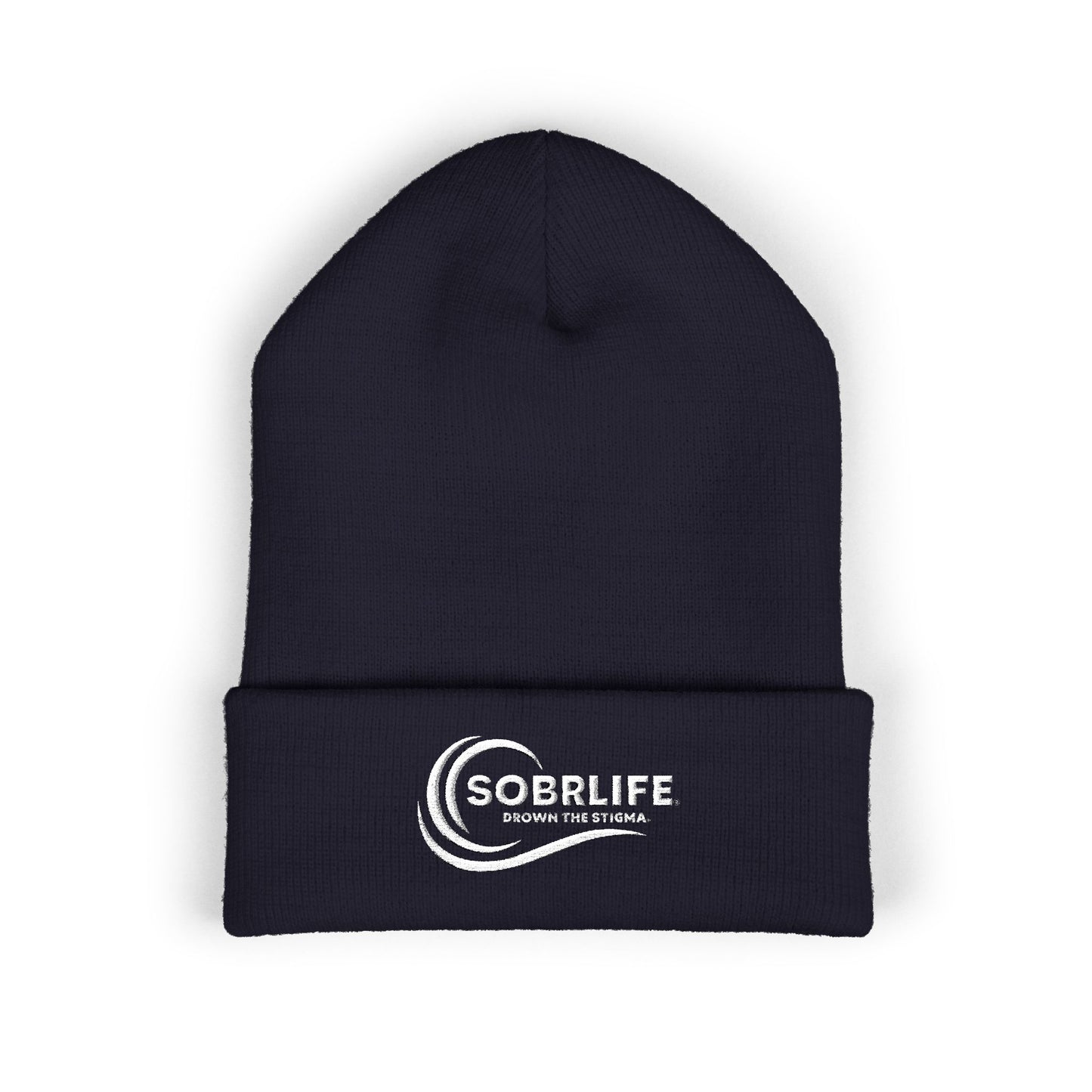 SOBRLIFE Embroidered Classic Cuffed Beanie - White Logo
