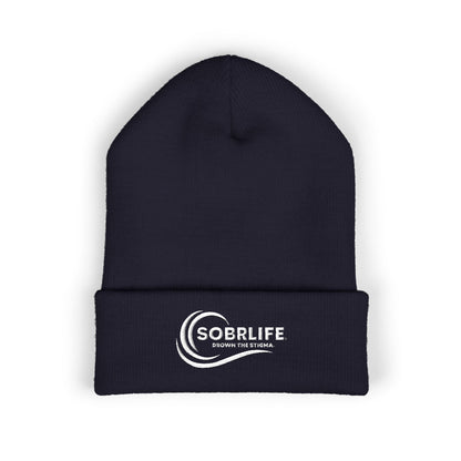 SOBRLIFE Embroidered Classic Cuffed Beanie - White Logo