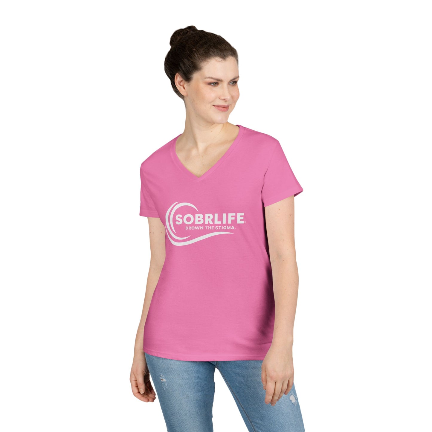 SOBRLIFE Ladies' V-Neck T-Shirt - White Logo