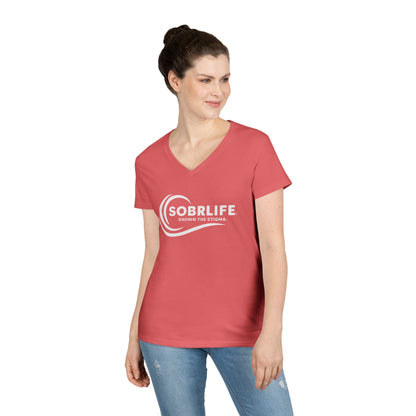 SOBRLIFE Ladies' V-Neck T-Shirt - White Logo