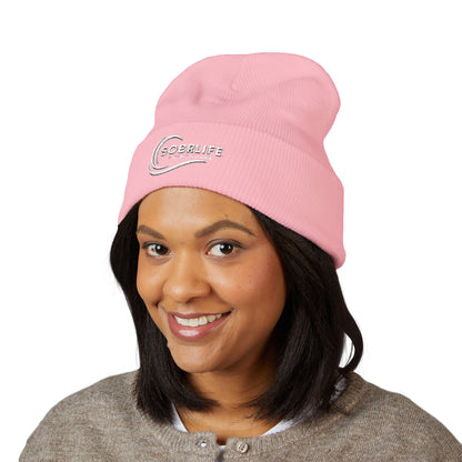 SOBRLIFE Embroidered Classic Cuffed Beanie - White Logo