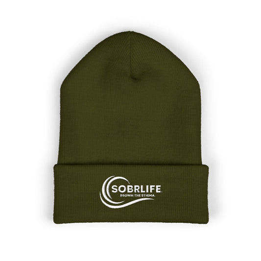 SOBRLIFE Embroidered Classic Cuffed Beanie - White Logo