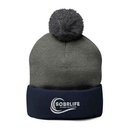 SOBRLIFE Pom-Pom Knit Cap with Embroidery - White Logo