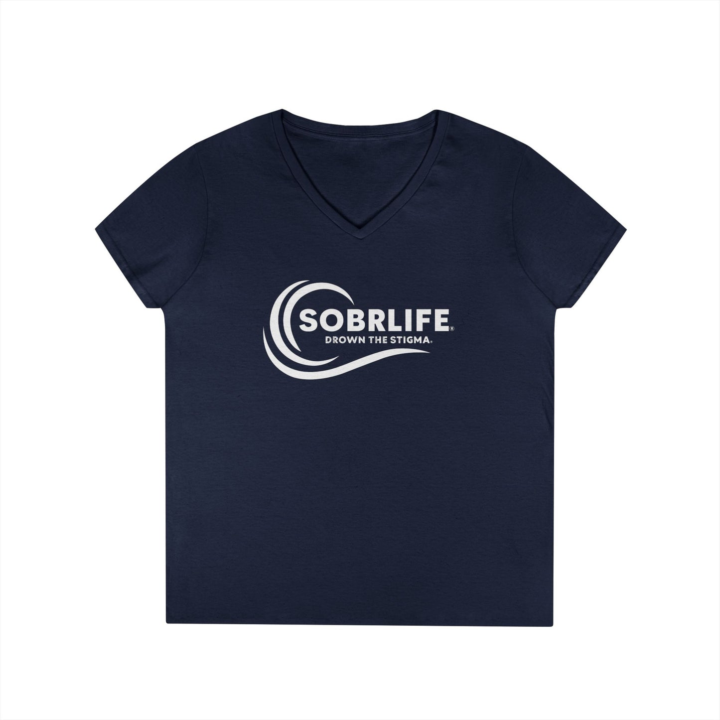 SOBRLIFE Ladies' V-Neck T-Shirt - White Logo