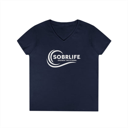 SOBRLIFE Ladies' V-Neck T-Shirt - White Logo