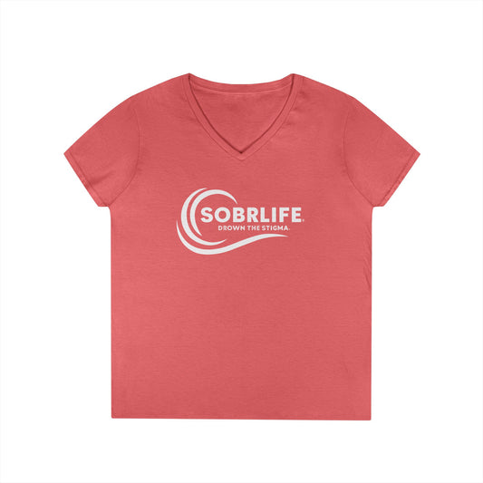 SOBRLIFE Ladies' V-Neck T-Shirt - White Logo