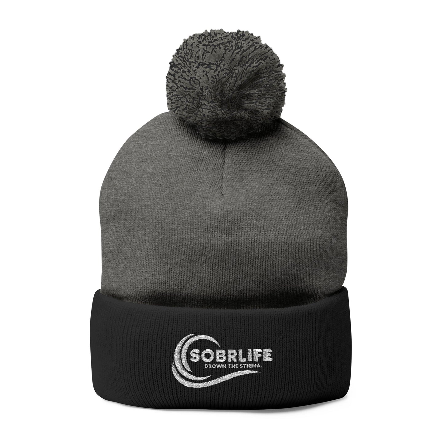 SOBRLIFE Pom-Pom Knit Cap with Embroidery - White Logo
