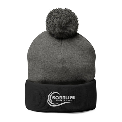 SOBRLIFE Pom-Pom Knit Cap with Embroidery - White Logo