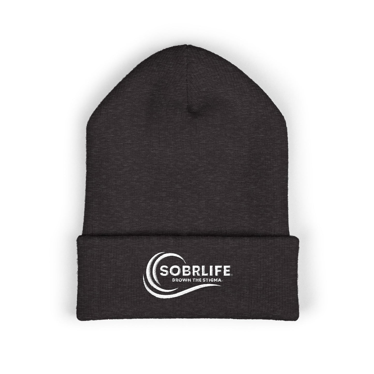 SOBRLIFE Embroidered Classic Cuffed Beanie - White Logo