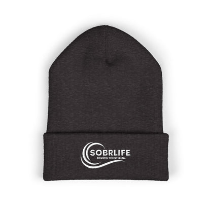 SOBRLIFE Embroidered Classic Cuffed Beanie - White Logo