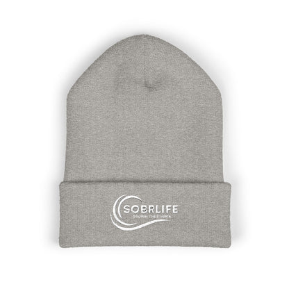 SOBRLIFE Embroidered Classic Cuffed Beanie - White Logo
