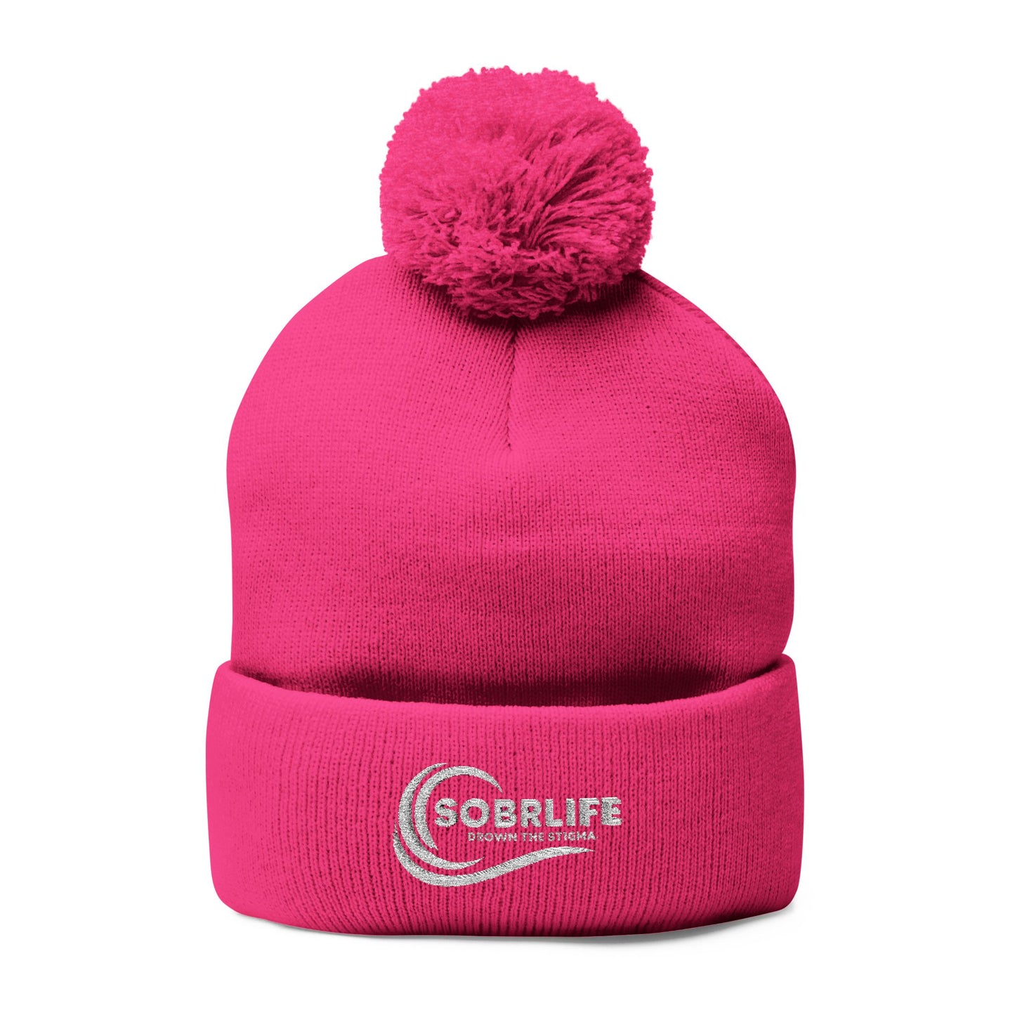 SOBRLIFE Pom-Pom Knit Cap with Embroidery - White Logo