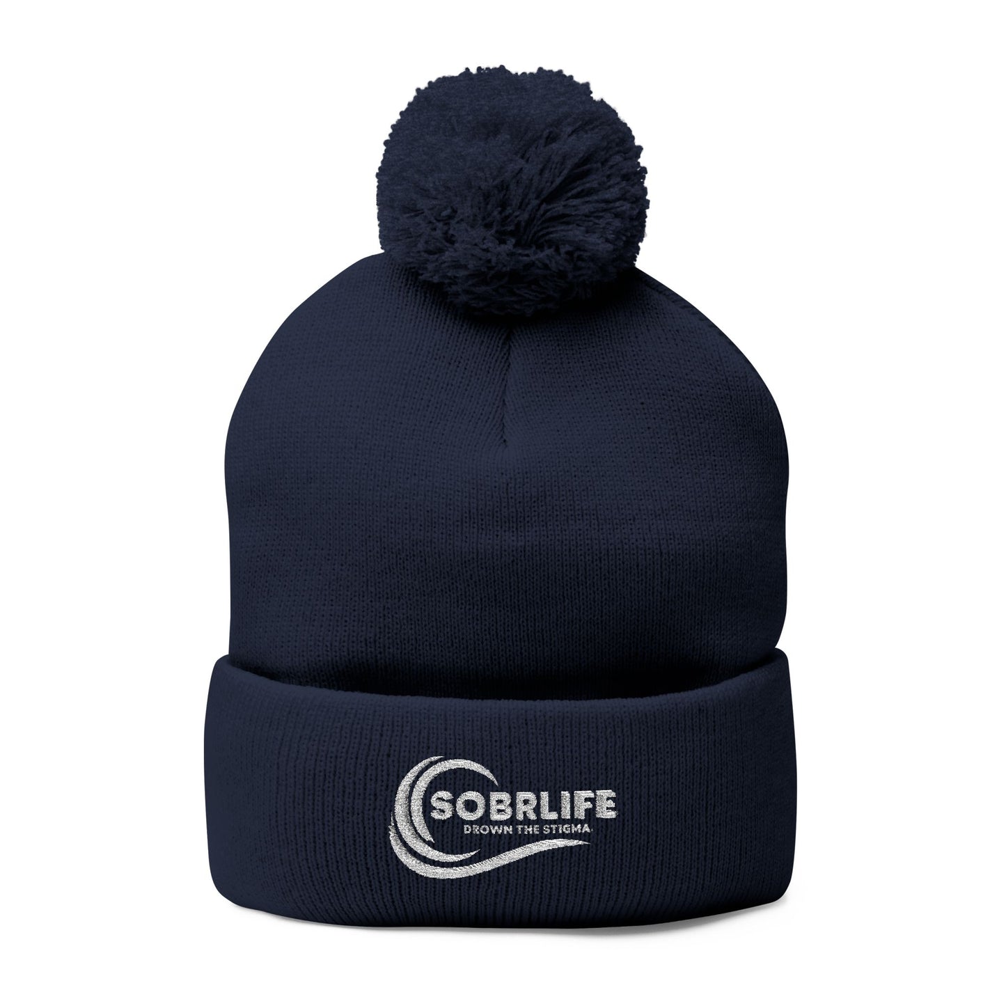 SOBRLIFE Pom-Pom Knit Cap with Embroidery - White Logo