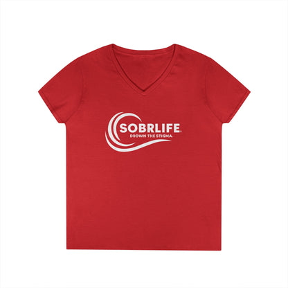 SOBRLIFE Ladies' V-Neck T-Shirt - White Logo