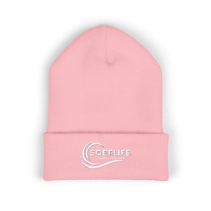 SOBRLIFE Embroidered Classic Cuffed Beanie - White Logo