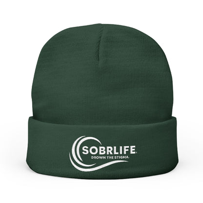 SOBRLIFE Embroidered Knit Beanie - White Logo