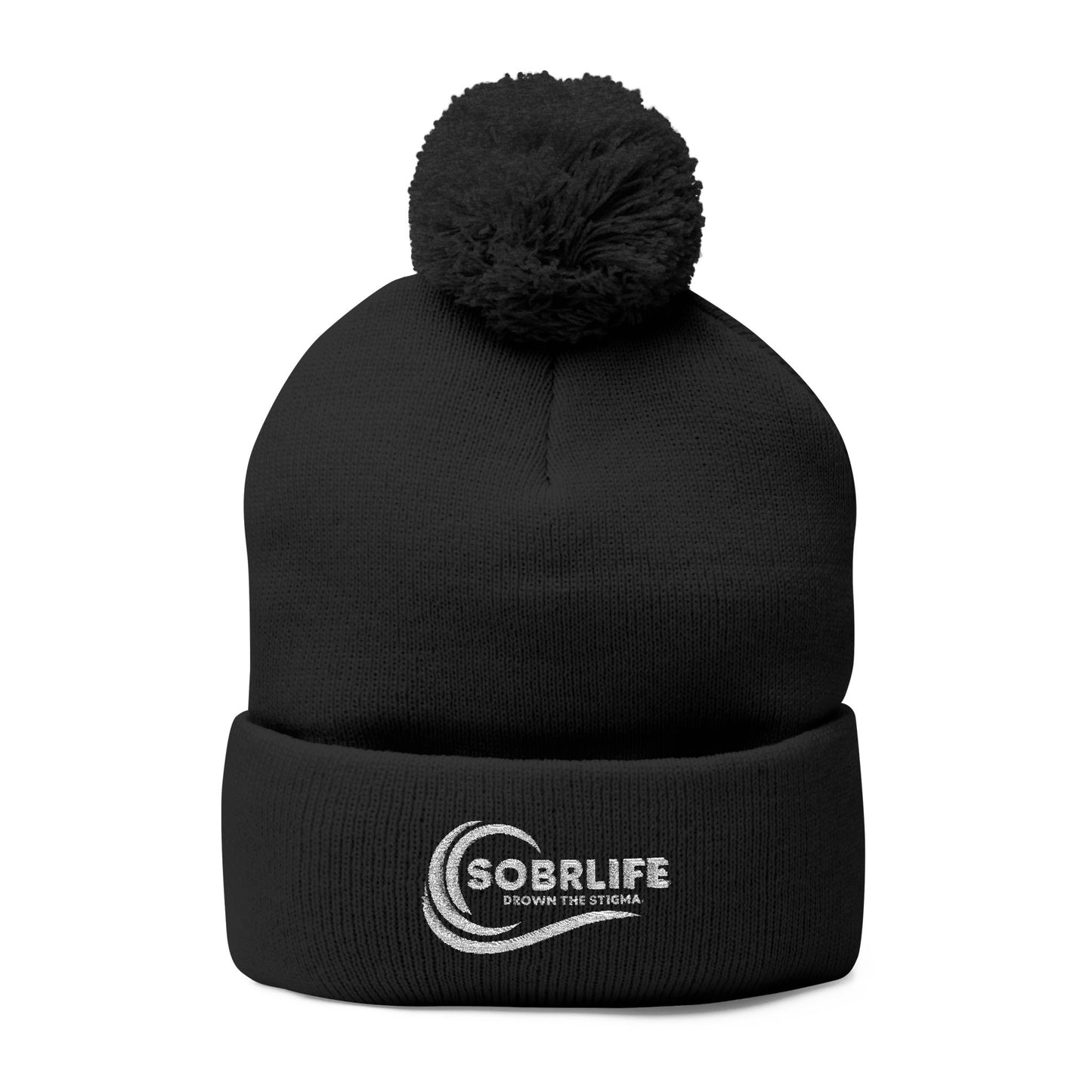 SOBRLIFE Pom-Pom Knit Cap with Embroidery - White Logo