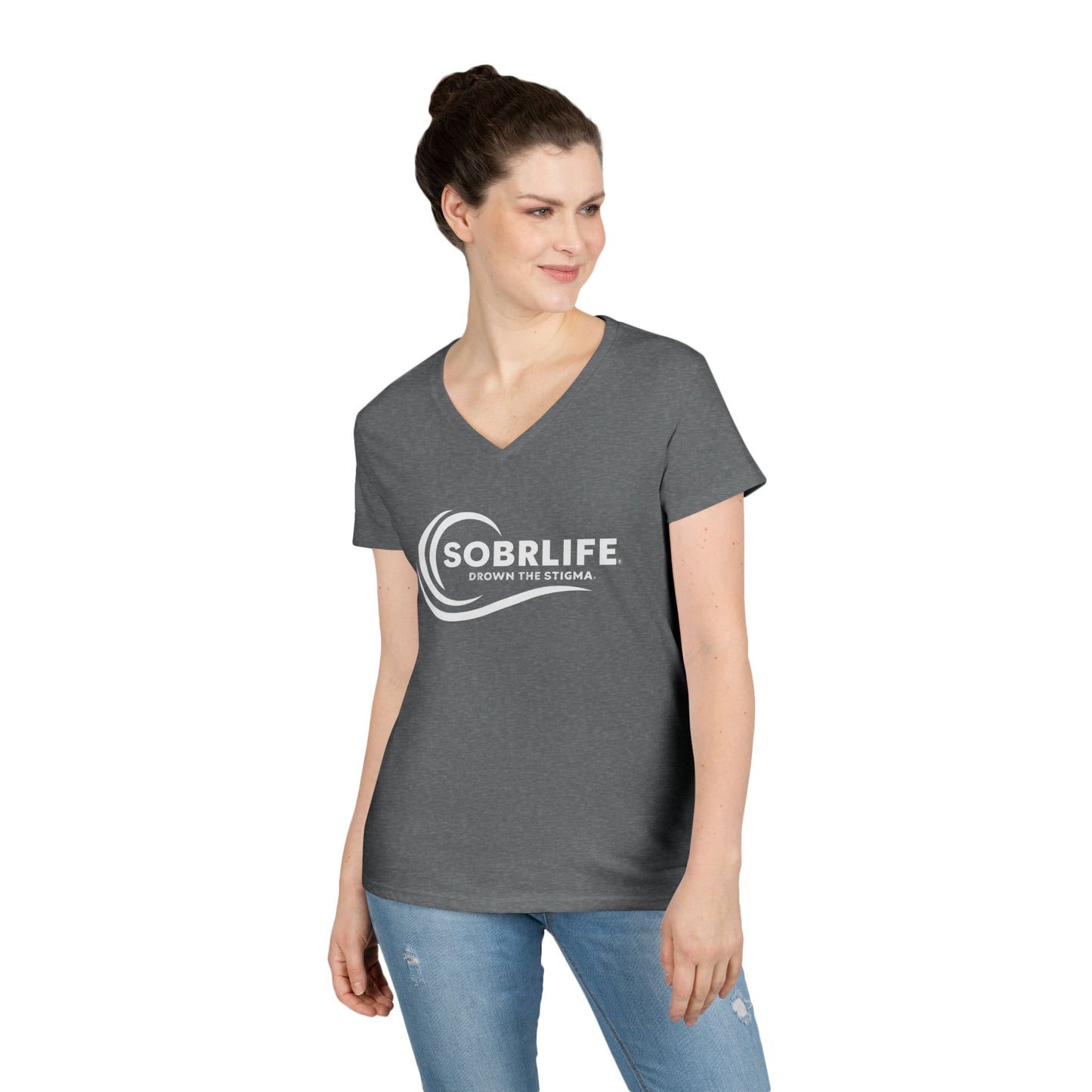 SOBRLIFE Ladies' V-Neck T-Shirt - White Logo