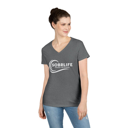 SOBRLIFE Ladies' V-Neck T-Shirt - White Logo