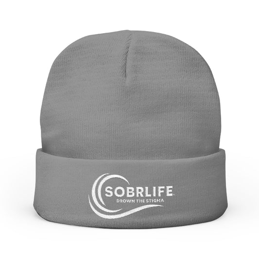 SOBRLIFE Embroidered Knit Beanie - White Logo