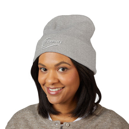 SOBRLIFE Embroidered Classic Cuffed Beanie - White Logo